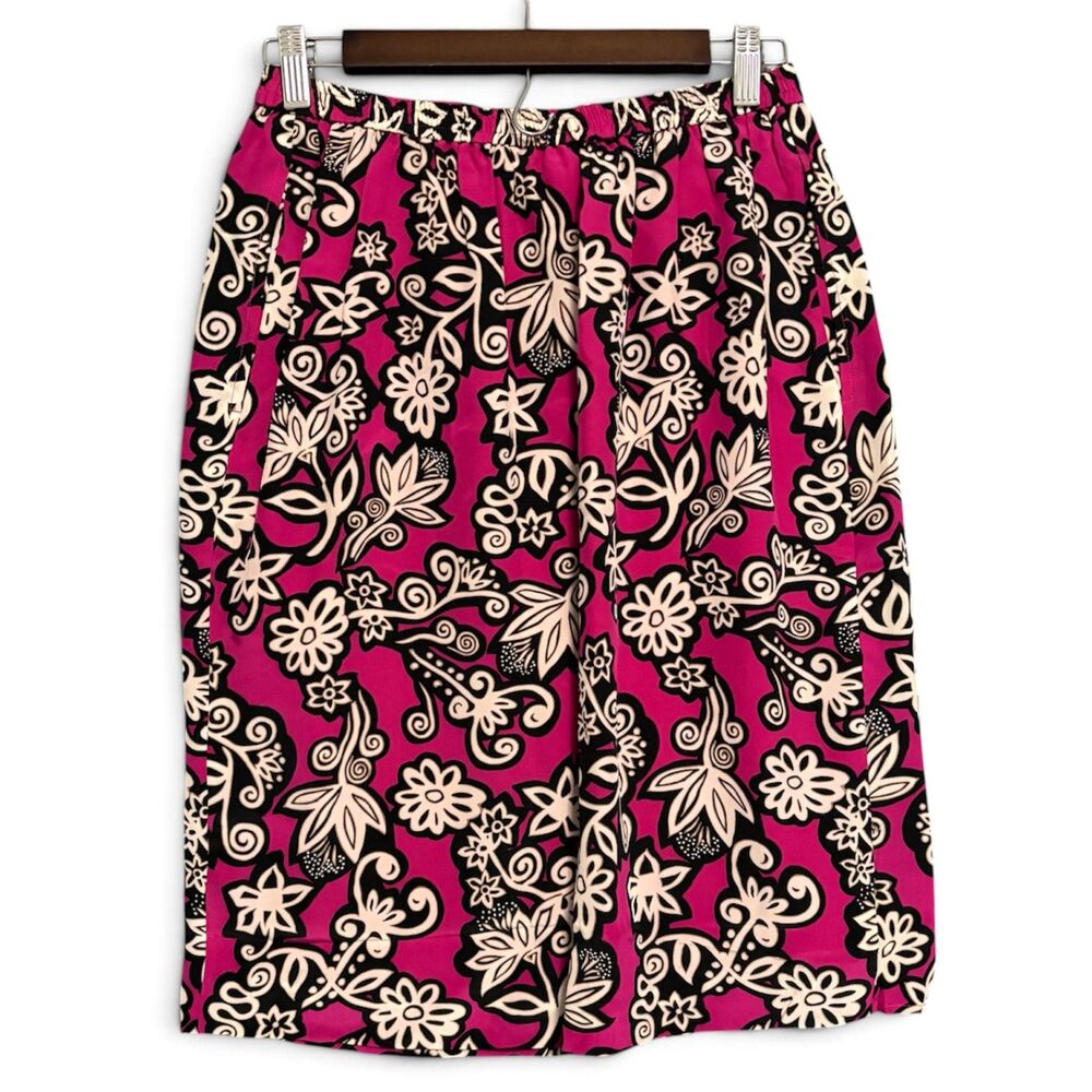 Diane von Furstenberg DVF Silk Vintage Faux Wrap Pencil Skirt S Magenta Pink